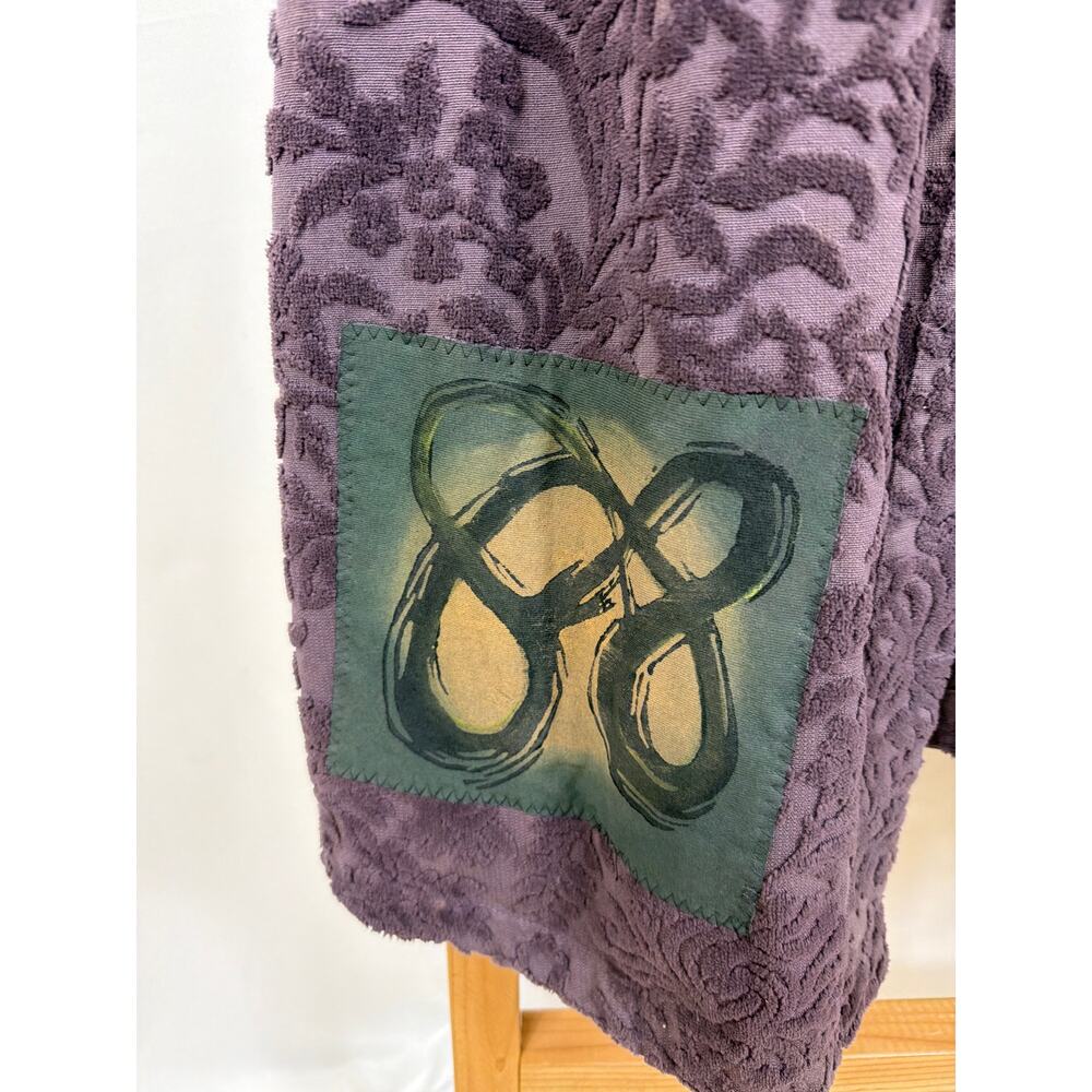 Blue Fish Vintage Purple Embossed Floral Patched Long Duster Jacket Size 0 MED - Picture 5 of 12